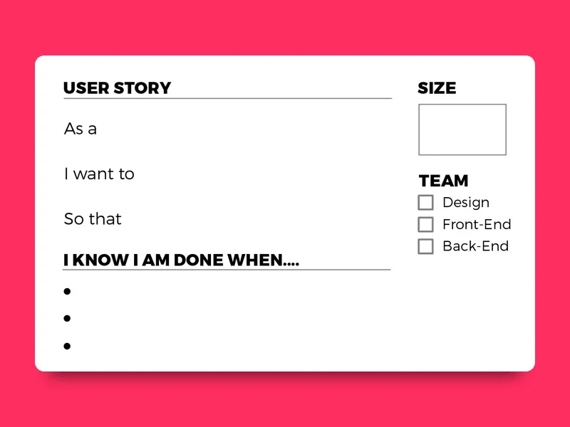 User Story card template